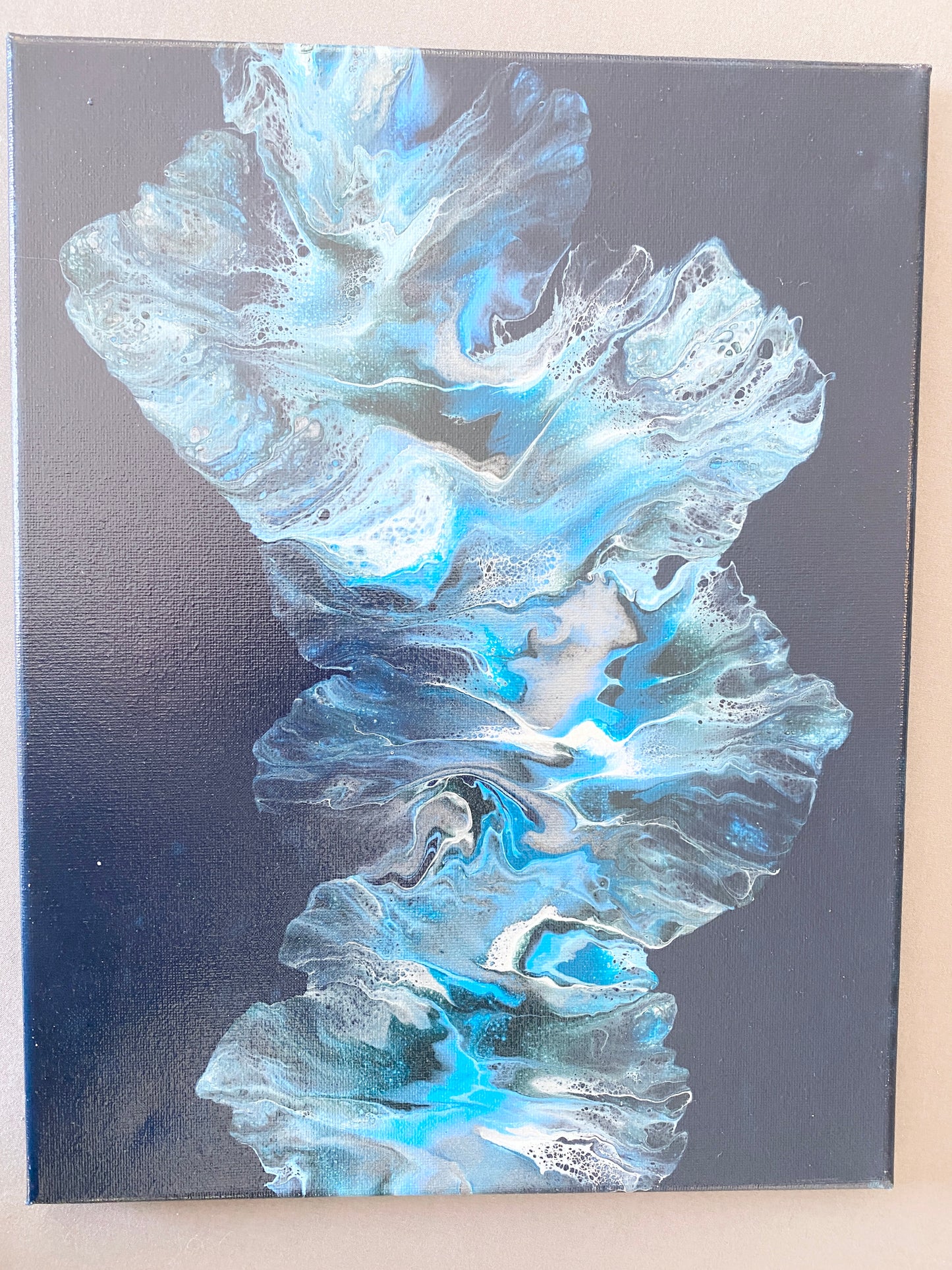 11"x14" Navy, Teal & Silver Fluid Art