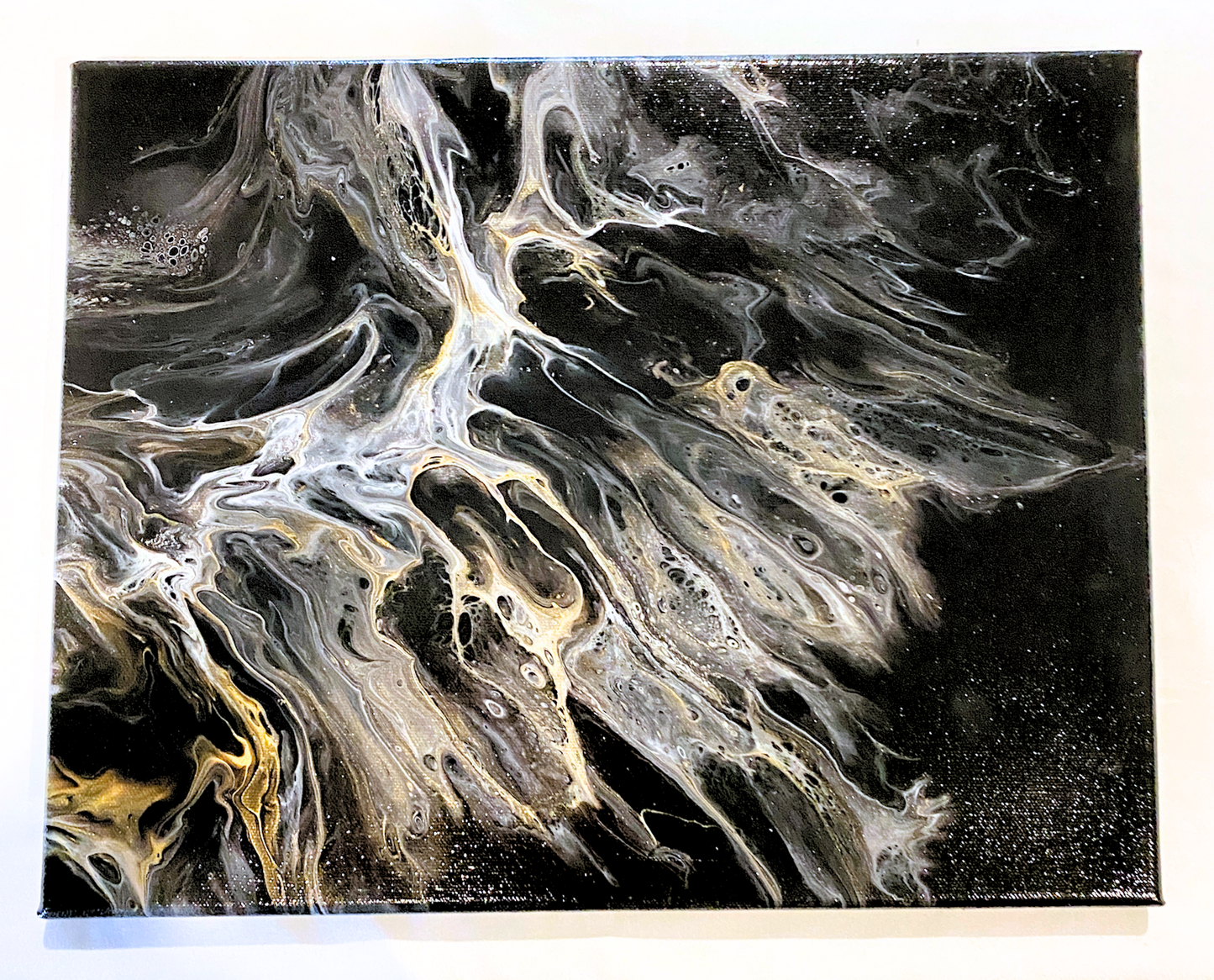 11"x14" Black, Gray & Gold Fluid Art