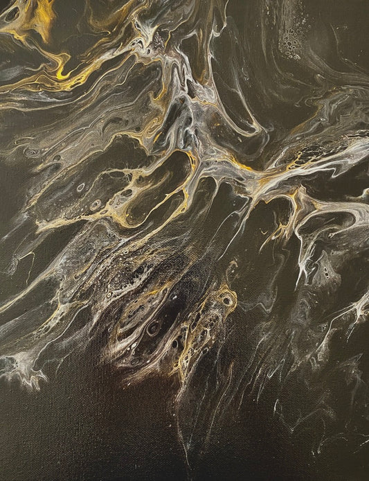 11"x14" Black, Gray & Gold Fluid Art