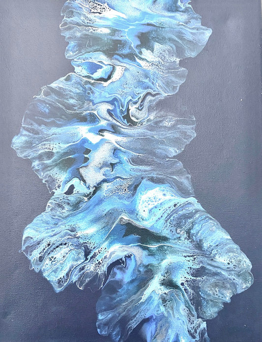 11"x14" Navy, Teal & Silver Fluid Art